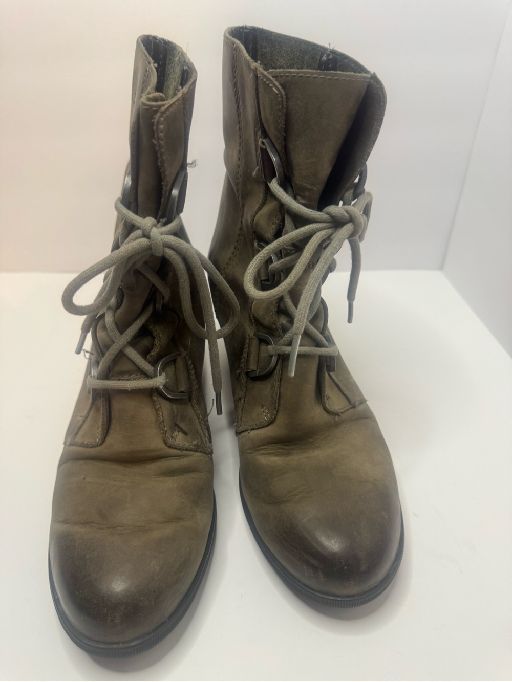 Sorel Grey Leather Lace Up Weege Boots Womens Size 9